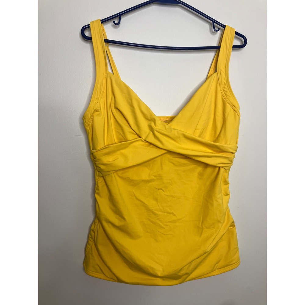Lands' End Tankini Top Womens 12 Yellow Excellent Surplice Underwire Ruched